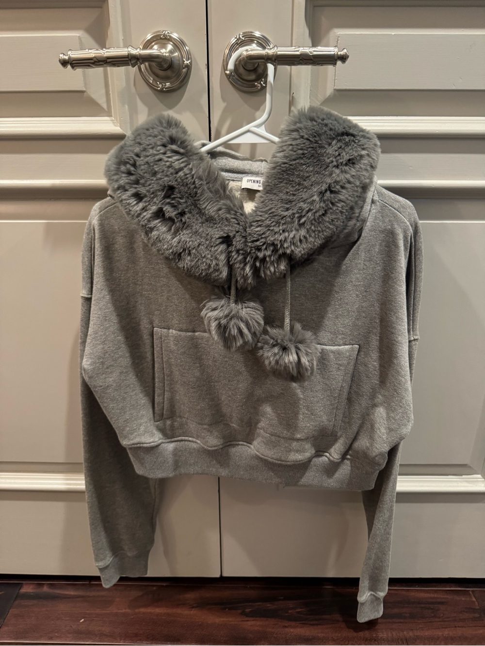 Cozy Faux-Fur Trim Gray Hoodie Sweater